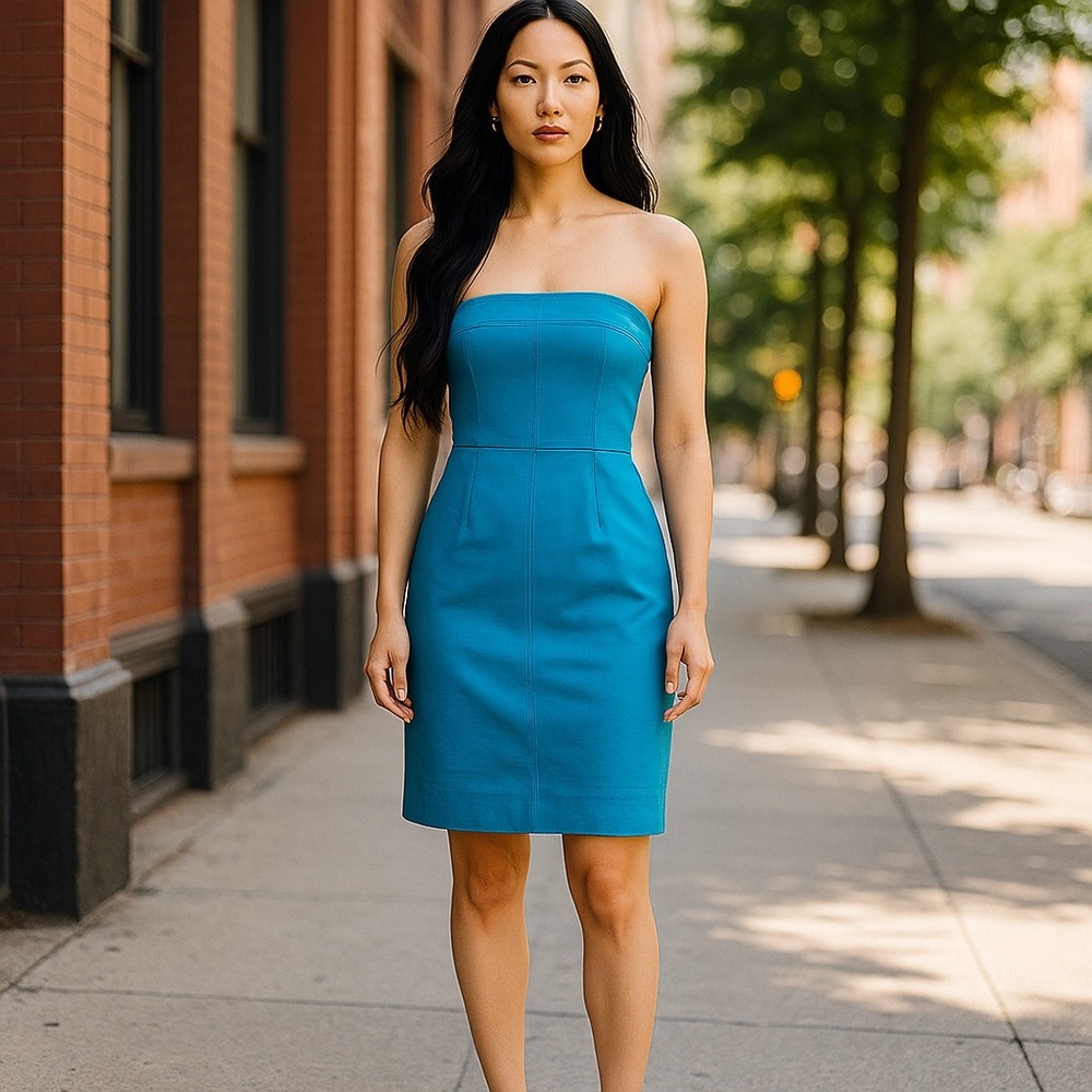 Black Halo Aqua Olsen Sheath Dress Strapless Sz 0 -READ